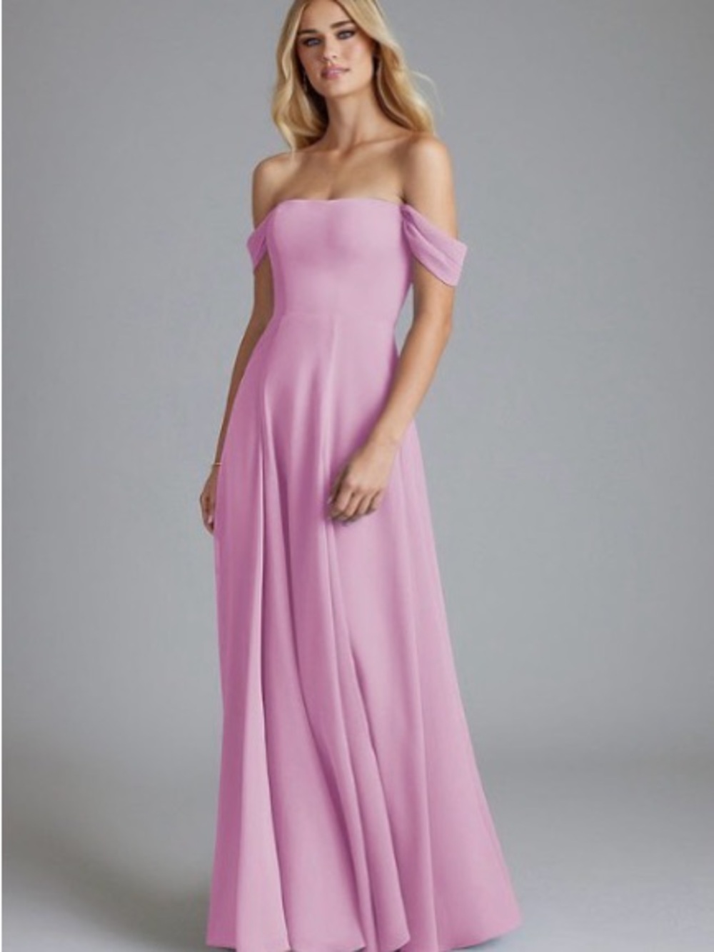 Azazie Seriana Candy Pink Off-Shoulder Flowing Gown